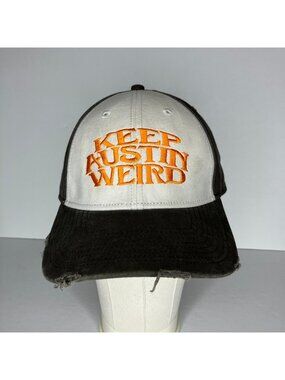 Outhouse Designs Keep Austin Weird Hat Men's OSFM Brown White Distressed Cap
